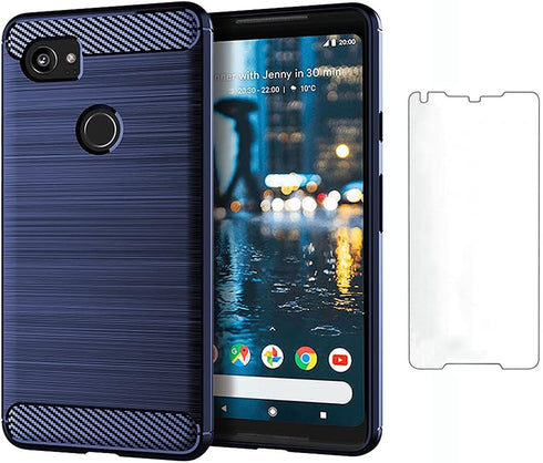 Asuwish Compatible with Google Pixel 2XL Case and Tempered Glass Screen Protector, Slim Silicone Cover