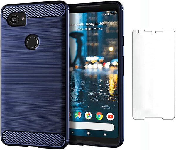 Asuwish Compatible with Google Pixel 2XL Case and Tempered Glass Screen Protector, Slim Silicone Cover