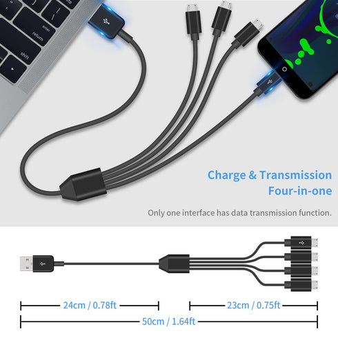 Duttek Micro USB Multi Charging Cable 1.5FT, Micro USB Splitter Cable, USB2.0 Type A Male to Four Micro USB Multi