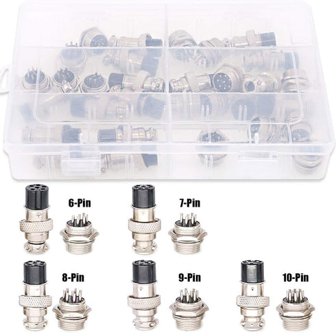 Hilitchi 32-Pieces Metal Aviation Wire Connector Plug Assortment Kit, 6 7 8 9 10 Pin 16mm Male Female