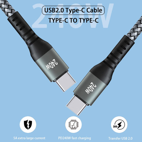 15FT 240W USB C to USB C Super Fast Charging Cable, Nylon Braided Type C to Type C Charge Cable Compatible with iPhone