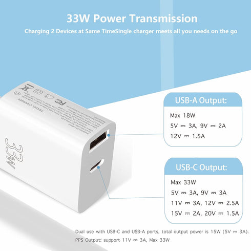 Dual USB C 33W Fast Wall Charger, Mini Block Power Brick Type C Adapter for iPhone 13/12/11 Pro Max, iPad Pro
