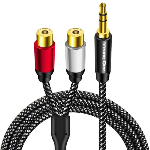 Yeung Qee 3.5mm to 2RCA Female Cable, 3ft Male to 2 RCA Female Jack Stereo Audio Y Adapter for iPod, Tablets, Speaker