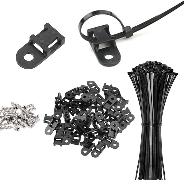 120 Set Cable Zip Tie Mounts Kit, Black 6" Zip Ties, Cable Tie Base and Tapping Screw