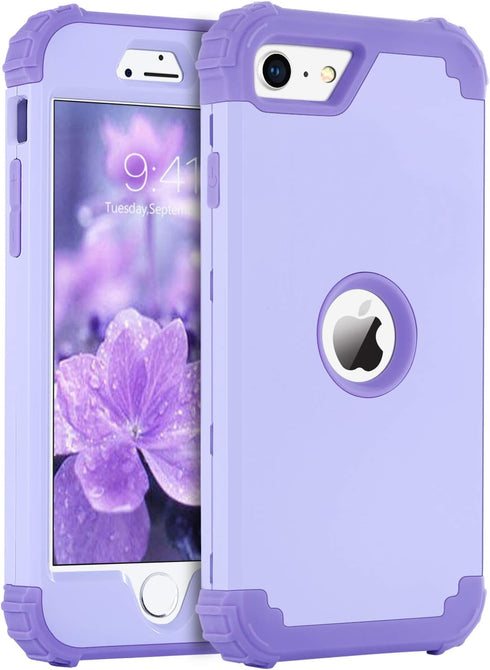 BENTOBEN iPhone SE 2022 & 2020 Case, Heavy Duty 3-in-1 Rugged Shockproof Hybrid, Light Purple/Lavender.