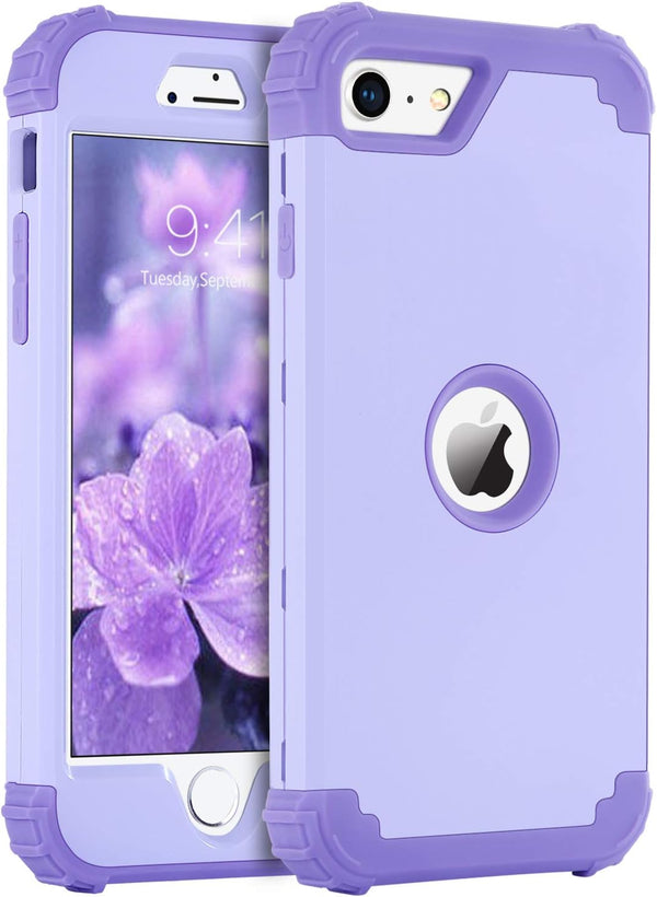 BENTOBEN iPhone SE 2022 & 2020 Case, Heavy Duty 3-in-1 Rugged Shockproof Hybrid, Light Purple/Lavender.
