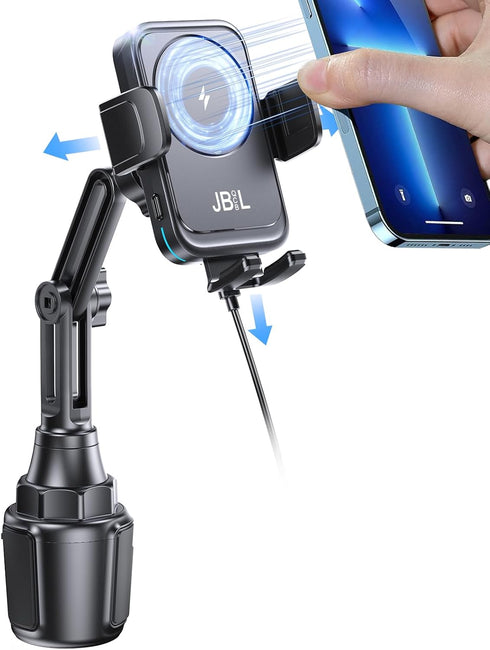 Wireless Car Charger, Car Cup Phone Holder, 15W Fast Charging Auto Clamping Dual Port PD&QC3.0 for iPhone