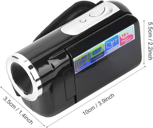 Video Camera Camcorder, 2inch TFT LCD Screen, HD Digital 16X Zoom Vlogging Camera for Kids Gift - Black
