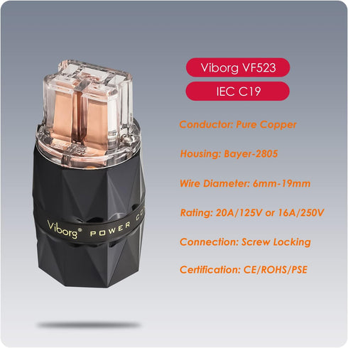 Viborg VF523 HiFi Power Connector IEC C19 - Pure Copper 20A Female High End Power Plug for 8MM Audiophile Cable