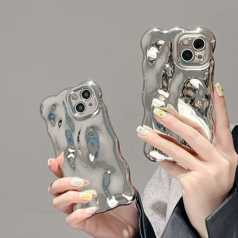 Girly Case for iPhone 11 Silver Plating Curly Wave Frame, Cute Woman Case for iPhone 11 Meteorite Shape, Shockproof Case for iPhone 11 Kawaii Bubble Design