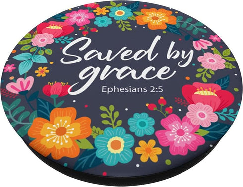 Saved By Grace Pink Blue Christian Bible Verse for Women PopSockets Swappable PopGrip