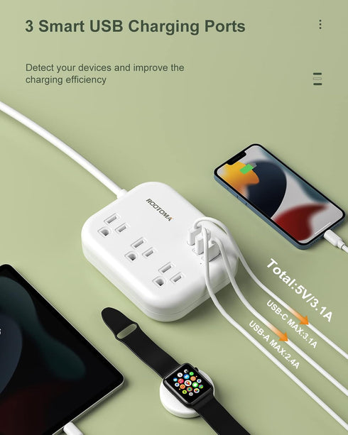 ROOTOMA European Travel Plug Adapter with USB C, 3 Outlets, 3 USB Ports for EU, Spain, France, Germany, Greece