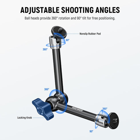 NEEWER 9.8"/25cm Adjustable Friction Magic Arm with 1/4" Screw, Compatible with SmallRig Cage, Flash, Microphone,