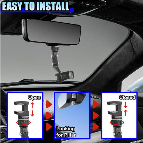 ZIMISI 360 Rearview Mirror Phone Mount Holder for Car, Rotating Adjustable Car Phone & GPS Holder, Universal
