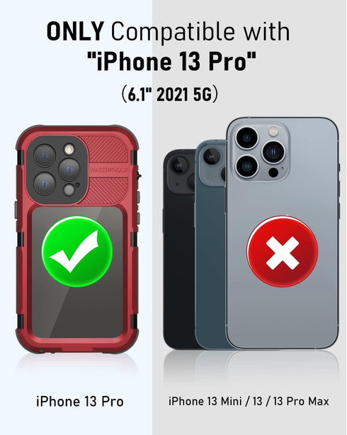 WIFORT Waterproof Case for iPhone 13 Pro, Metal Rugged Full Body Shockproof Aluminum Cover with Built-in Screen
