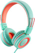 noot products Kids Headphones K11 Wired On-Ear Headset, Foldable Stereo, 5ft Long Cord, 3.5mm Jack, Mint/Coral for