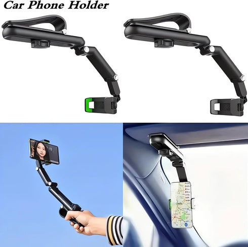 2024 New Rotatable and Retractable Car Phone Holder - 1080° Multifunction Sun Visor Universal 360 Rotating Mobile Mount