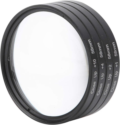 Macro Close Up Lens Filter Kit 58mm for Cameras with +1 +2 +4 +10 Optical Glass