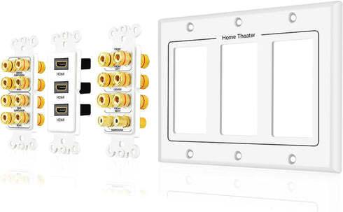 TNP Home Theater Wall Plate - 3-Gang 7.2 Surround Sound Distribution with Premium Gold Plated Copper Banana Binding Post