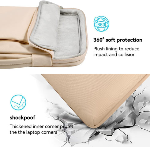LANDICI 360° Protective Laptop Sleeve Case for 14-15 Inch MacBook Pro/Air, Waterproof Cover Bag, Apricot