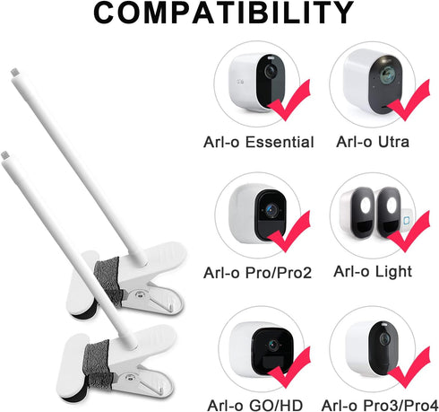 2Pack Flexible Clamp Mount for Arlo Cam, Pro/Pro 2/Pro 3/Ultra, Flexible Gooseneck Mounting Bracket (White)