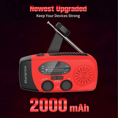 Solar Emergency Hand Crank Weather Radio, Portable NOAA AM/FM Radios with SOS Alarm, Red