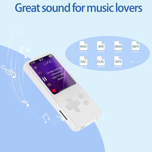 tokemisc 32GB MP3 5.2, 1.8 inch 256GB(White) Player with Bluetooth Screen Portable Music Player for Kids, with Built