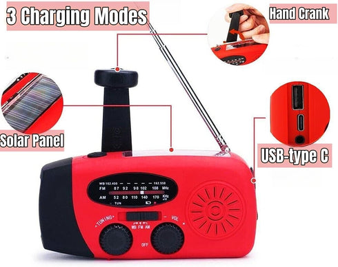 5000mAh Hand Crank Emergency Weather Radio, AM FM NOAA Solar Radio with LED Flashlight and Power Bank Charger