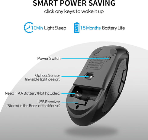 SHUNJINRUN 1000/1600/2400 6-Button Wireless Mouse with Side Buttons for Laptop, PC, Chromebook, Mac, MacBook, Silent
