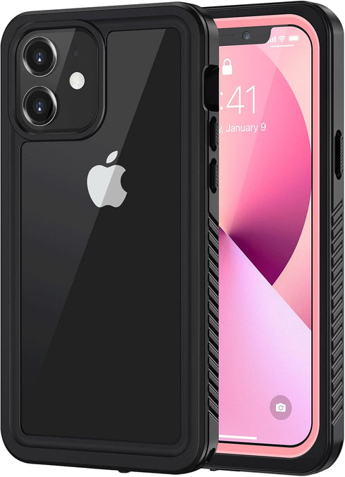 Lanhiem Waterproof Case for iPhone 12, Dustproof Shockproof with Built-in Screen Protector, Pink