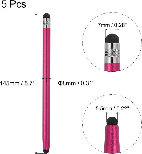 MECCANIXITY 5pcs Stylus Pens for Touch Screens, Dual Rubber Tips Capacitive Universal Tablet Pen, Rose Red