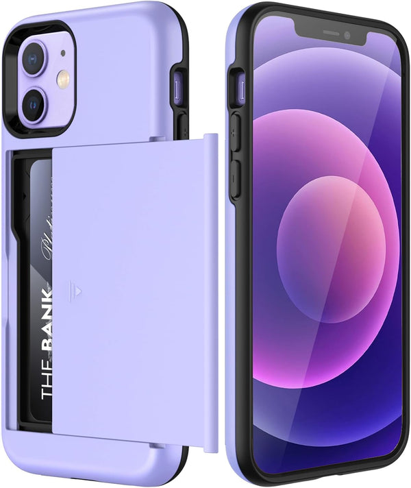 JETech iPhone 12/12 Pro Wallet Case (6.1") - Purple, Dual Layer Shockproof, Card Holder, Sliding Hidden Slot.