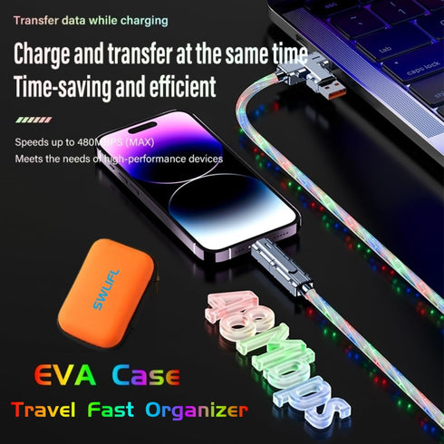 4 in 1 USB Charging Cable, 2 Pack 3.3ft Light up USB-C Cable, Multicolored RGB Starlights USB C to C Cable with EVA