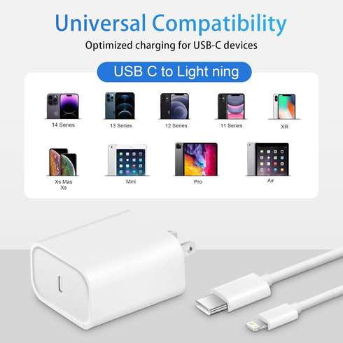 AISNI Fast Charger for iPhone 13 14, 2 Pack 20W PD USB C Wall Charger with 6FT USB C Cable