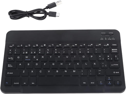 Spanish & English Language Rechargeable Mini Keyboard, Portable with 7 Multimedia Keys, 78 Buttons for iOS/Android
