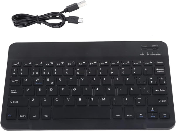 Spanish & English Language Rechargeable Mini Keyboard, Portable with 7 Multimedia Keys, 78 Buttons for iOS/Android