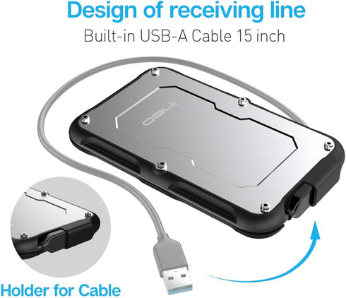 ineo 2.5" USB 3.0 Type-A Rugged Waterproof External Hard Drive Enclosure for SATA HDD/SSD