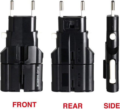 ROAD WARRIOR Universal Travel Plug Adapter Europe/UK/Australia/USA/India/China Compact Black