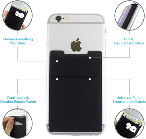 Cell Phone Stick on Wallet, Credit Card & Business Card Holder (3 Packs) Compatible with iPhone, Android, Most