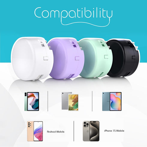 Retractable USB-C Cable, Portable Wall Charger & Fast Charge Power Bank - All in One for iPhone 15 & Samsung