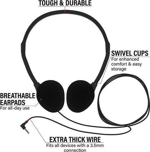 Maeline Bulk Classroom Student Headphones On Ear Stereo Headphones for Kids Online Learning, Library, School - 1 Pack -