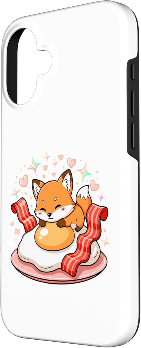 Kawaii Fox Breakfast Bacon Egg Hearts 16 Cute Fox Sleeping On Egg with Bacon Hearts Case for iPhone