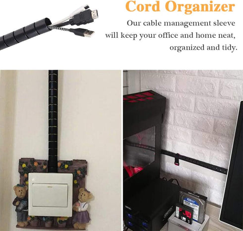 Black Spiral Winding Cable Management Pipe, Flexible Coiled Tube for Office, Computer, and Car (10ft)