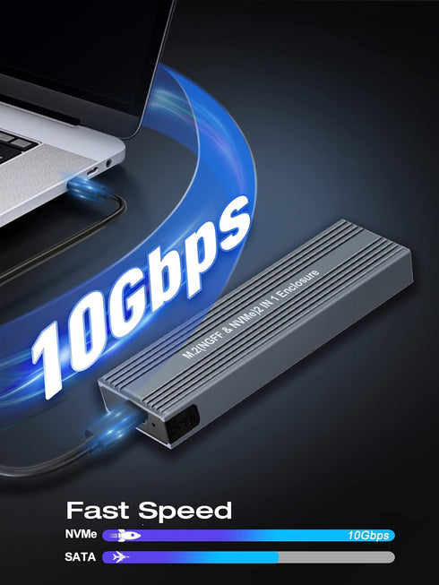 M.2 NVME SATA SSD Enclosure Adapter ,V VCOM Tool-Free USB 3.2 Gen 2 10Gbps NVMe PCI-E 6Gbps SATA M-Key / B+M Key Solid State Drive External Adapter with UASP Trim, for SSDs 2242 2260 2280