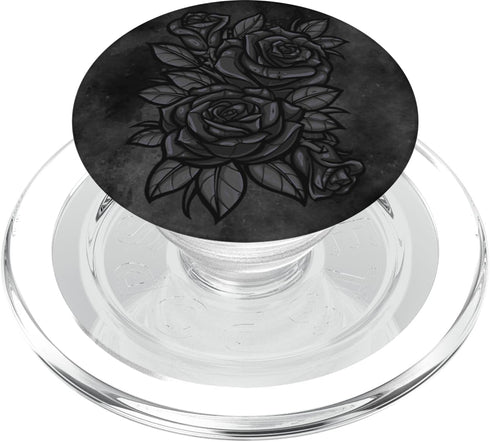 Cute Black Roses PopSockets PopGrip for MagSafe - Flower Pattern Silhouette