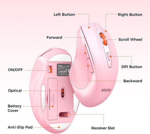 MEETION Wireless Keyboard and Mouse, Full-Sized Cordless Keyboard Mouse with 3 DPI Adjustable USB A and USB C Adapter,