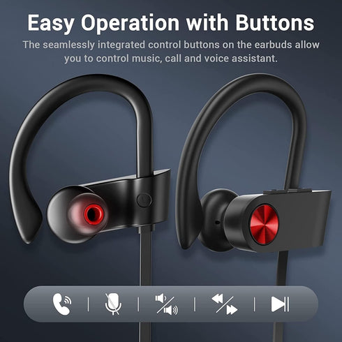 Shop Bluetooth 5.3 Waterproof Sports Earbuds, 16H Playtime, Noise Cancelling Mic, HiFi Bass for Gym & Running.