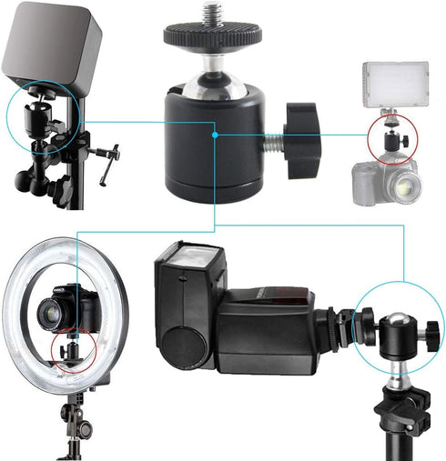 EXMAX 360 1/4 2 Pack Degree Swivel Mini Tripod Ball Head with Screw Thread Base for DSLR Camera Camcorder LED Light