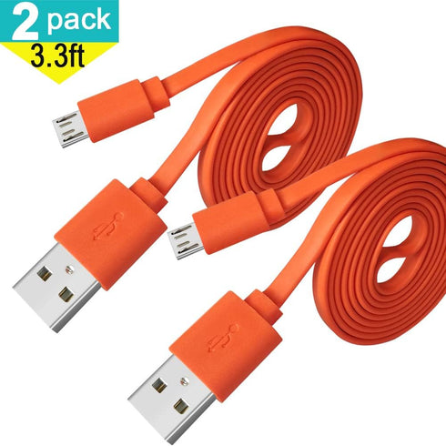 VOTY 2 Pack Micro USB Charger Flat Cable, 3.3FT Fast Charging for JBL Speaker, Logitech UE Boom, Charge Clip Flip 2-4.