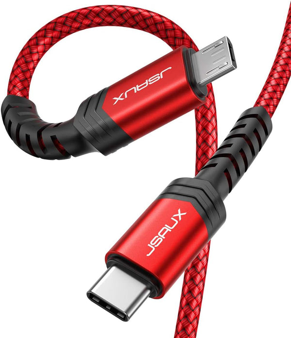 JSAUX 10ft USB C to Micro USB Cable, Braided Charger & Sync for Galaxy S8, S9, S10, Pixel 3 XL & Micro USB Devices.